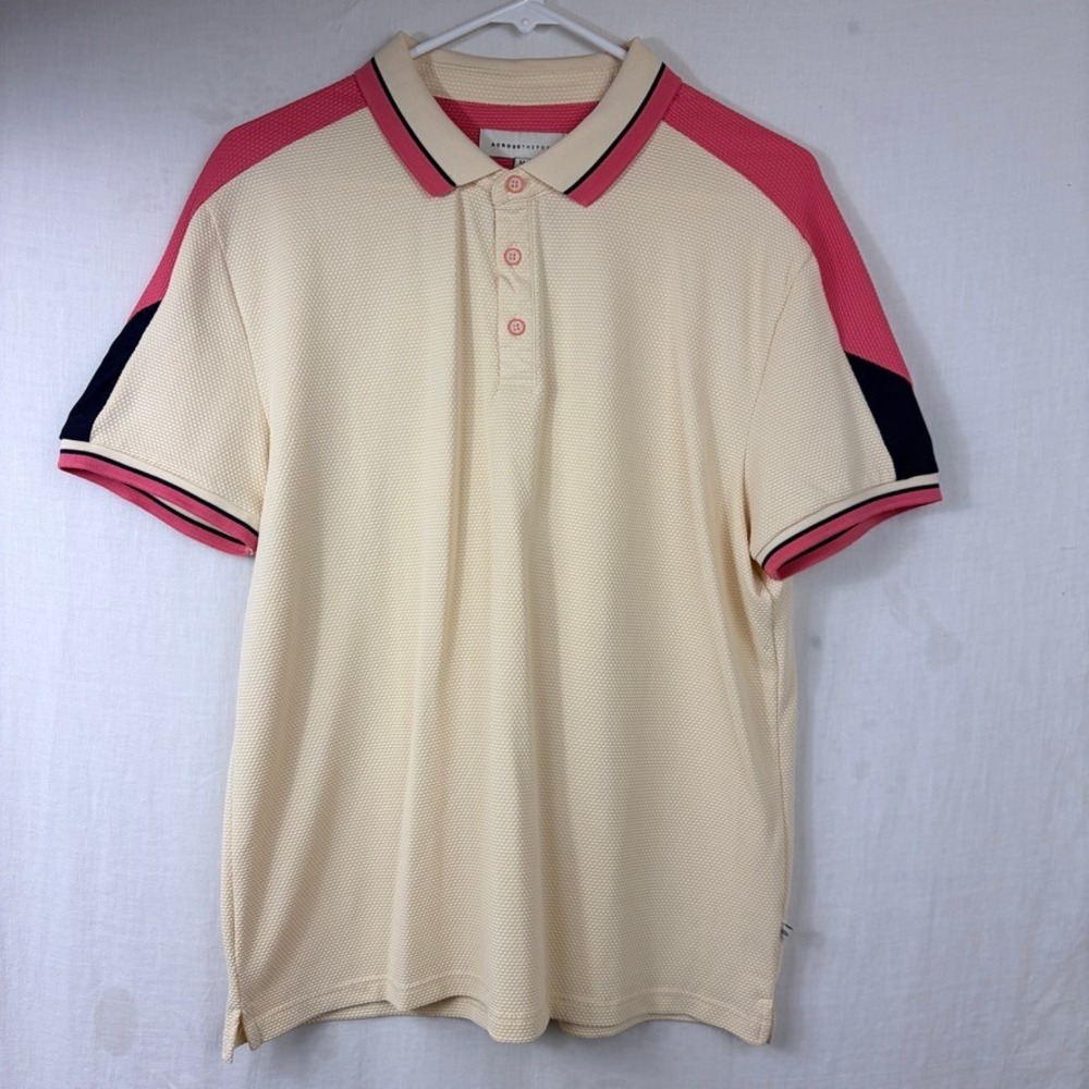 Across The Pond Golf‎ Polo Sz Medium Nylon Stretch Ivory Breathable Lightweight